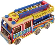 SUPVOX Wooden Ladder Truck Model for Firefighting Engineering Pull Back Inertia Car Crane Truck Plaything for Educational Fire Cognition