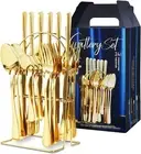 24-Piece Gold Silverware Set, Mirror Polished Gold Stainless Steel Cutlery Set