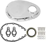 Timing Chain Cover Set, Timing Chain Cover Silver Polished Engine Timing Gasket Seal Bolts Kit Replacement for SBC 283 327 305 350 383 400 Engines