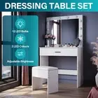 Dressing Table Vanity Set Stool Makeup 12 LEDs Mirror Jewellery Organizer
