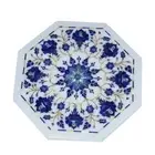 12" Marble Side Corner Table Top Lapis Inlay Floral Art Handmade Decorative