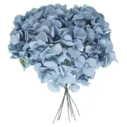 10Pcs Artificial Silk Hydrangea Flower Heads with Stems for Decor, Grey Blue