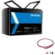 Gentrax 12V 100Ah Lithium Battery + 4* 4AWG 1m Connector Cable Red M8 Lug