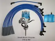 CHRYSLER 318 360 BLUE SMALL Cap HEI Distributor + 50K COIL +USA Spark Plug Wires