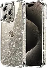 JETech Glitter Case for iPhone 15 Pro 6.1-Inch, Bling Sparkle Shockproof Phone Bumper Cover, Cute Sparkly for Women and Girls (Clear)