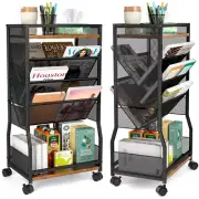8 Tier Rolling Bookshelf Cart with Wheels, Mobile Book Storage Cart with 2 Sides