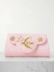 [Clio Peppiatt] Clio Peppiatt - Nova Embellished Satin Clutch - Pastel pink - One size One size Pink