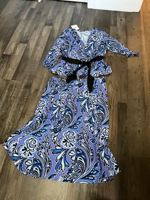 NWT Bob Mackie 2 PC Wearable Art Skirt Top Purple XL Stretchy