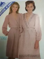 Dress 8 10 12 McCalls Stitch N Save 8158 Sewing Pattern UC VTG V Neck Crossover