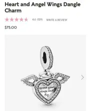 Authentic PANDORA Heart and Angel Wings Dangle Charm # 798485C01
