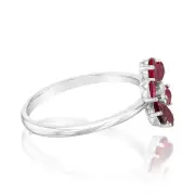 Sterling Silver Rhodium Plated Red Cubic Zirconia Flower Ring, Q