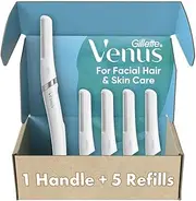 Gillette Venus Dermaplaning Tool Kit, 5 Blade Refills, Exfoliating Face Razors for Women, Eyebrow Razor, Face Razors for Women, Facial Razors, Dermaplane Razor for Women Face, Peach Fuzz Remover