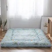 MAXYOYO Japanese Floor Mattress Futon Mattress, Thicken Tatami Mat Sleeping Pad Foldable Roll Up Mattress Dormitory Mattress Pad Floor Lounger Pillow Bed (Green Flower, 90 x 190 cm)