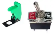 1 PC DPST ON/OFF 4P HD TOGGLE SWITCH 20AMP@125V GREEN FLIP COVER 66-1904/66-5013