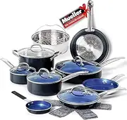 [Mueller] UltraClad Sapphire Pots and Pans Set Nonstick, 14 Piece Induction Cookware Sets, Aluminum Body, Includes Non Stick Deep Frying Pan, Sauce Pans for Cooking, Dutch Oven and More