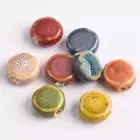 10pcs Flat Round 15mm Fancy Glazed Ceramic Porcelain Loose Beads for DIY Jewelry