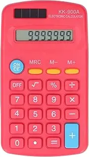 Mini Calculators, Electronic Desktop Calculator Handheld 8 Digit with LCD Display Sensitive Button Solar Battery Dual Power for Office School Business Calculating(Red)