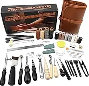 BUTUZE Leather Tooling Kit - Practical Working Tools With Beveler, Groover, Stitching Punch, Sewing Thread and Needles - Comes With Roll Bag and Manual