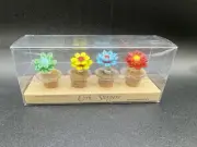 (Set Of 4) MEADOWSWEET KITCHENS Hand Blown Fused Glass Flowers Cork Stoppers NIB