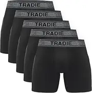 [TRADIE] Men's Bamboo No Chafe Long Leg Trunk 5-Pack Mens Underwear, Moisture Wicking, No Chafe Inner Leg Panels, Viscose Dervied from Bamboo, Mens Boxer Briefs, Size Small to 6XL