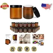 4 oz Reusable Amber Glass Jars with Black Lids & Labels - Ideal for Storage