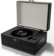 Vintage Leather CD Player - Portable CD Player with Built-in Speakers, Premium Sound Quality, Rechargeable Battery - Retro Bluetooth Music Player for Home, Office & Outdoor, BLACK