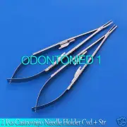 2 CASTROVIEJO MICRO SURGERY NEEDLE HOLDER 7" CURVED+STRAIGHT SMOOTH JAWS
