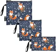 Orange Foxes Snowflakes Dark Blue Sandwich and Snack Bags Reusable Washable Food Storage Pouch with Zipper for Students (Set of 3: S/M/L)