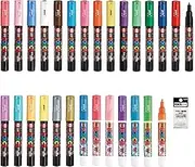 VERSAINSECT rylic Paint Pens Extra Fine Point Tip width 0.7mm 28 colors PC-1M, Acrylic Paint Markers for Rock, Fabric, Glass, Metal Including Pens Tip Refill PCR-1