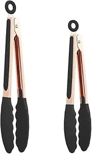 KAISHANE Kitchen Food Tongs-Rose Gold Tongs Copper Stainless Steel Silicone Tipped Kitchen Food BBQ and Cooking Tongs Set 9” and 12” for Non Stick Cookware, BPA Fee, Locking, Grill Tongs (Grey)