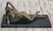 Beautiful Signed Art Nouveau Gilt Bronze Sculpture Figure Statue Nude Girl Sale