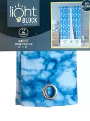 2 Panels 76" X 84" Blue Marble Black Out Noise Reduction Grommet Window Curtains