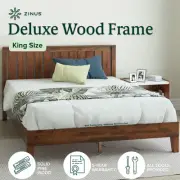 King Bed Frame Deluxe Solid Pine Wood Base Mattress Foundation - Zinus