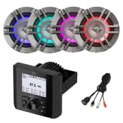 Marine Bluetooth Radio, 4x 6.5" 300W LED Boat Titanium Speakers, USB/AUX Adapter