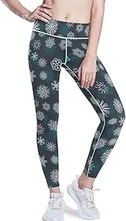 [GuoChe] Yoga Leggings for Women Merry Christmas Snowflakes Blue Running Tummy Control Pants for Women