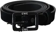 [Costume National] Black Leather Velvet Buckle Waist Belt