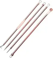 4IN1 Blackhead Remover Stainless Steel Pimple Remover Tool Popper Extractor Black Head Tools Set Acne Removal Kit (Rose Gold)