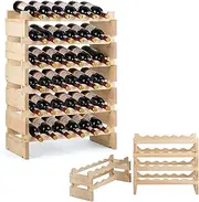Giantex 6 Levels Wine Rack for 36 Bottles, Pine Wood Bottle Stand, Wine Stand with Stackable and Wave-Shaped Design, Suitable for Living Room, Dining Room, Wine Cellar