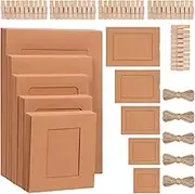 50Pcs Brown Paper Picture Frames 3" 4" 5" 6" 7" Cardboard Picture Frames Kit with Wooden Clips and String Paper Photo Frame DIY Cardboard Photo Frames for Wall Decor