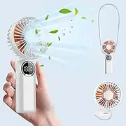 Personal Fan Handheld Fan RechargeableType C Desk Fan Portable Travel Fan with 180° Foldable 6 SpeedSmallHand FanWithDisplay Electricity in RealTime for Women Men Home office Travel Outdoor (White)