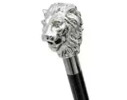 Handmade Silver Lion Head Wooden Walking Stick Victorian Designer Cane