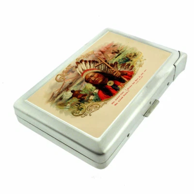 Vintage Cigar Box Poster D2 Cigarette Case with Built in Lighter Metal Wallet