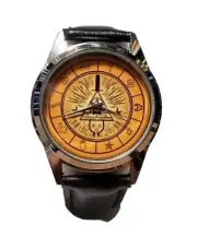 Gravity Falls Series Wheel Themed Black Leather Band Wrist Watch