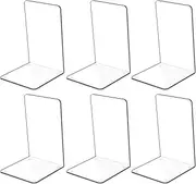 Kioneer 3 Pairs Acrylic Bookends Clear Book Ends, Plastic Non-Slip Bookend Bedroom Library Office School and Desktop Organizer (Acrylic-6psc)