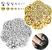 Giantree Flatback Pearls Half Round, Mixed Size Half Pearls Beads Nail Gems for Manicure Face Art DIY Crafts Jewelry (Gold Silver)
