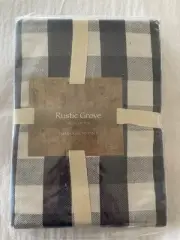 Rustic Grove Farm House Large Check Blue 70” Round Cotton Lintex Tablecloth