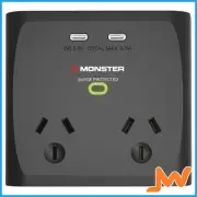 Monster Dual Surge Protector With USB-C Port - Black