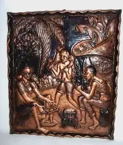 Vintage AFRICAN Congo Zambia Hand Hammered Copper Repousse Sculpture Wall Art