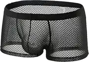 Ctreela Sexy Lingerie for Men Mesh See-Through Boxer Brief Fishnet Underwear Booty Shorts Solid Dual Pouch Underpants