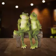 5"H Frog Couple Sitting on Bench Statue Fantasy Animal Figurine Room Decor